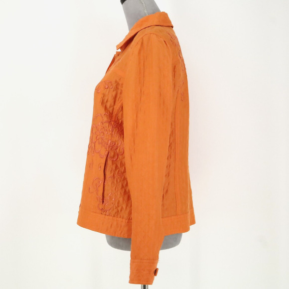 Chicos Jacket 1 Womens Medium 8 Orange Embroidered Floral Blazer Pockets Career - Picture 5 of 15